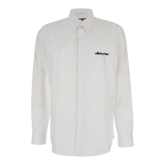 Fendi Men White Lettering Embroidered Shirt In Cotton Man